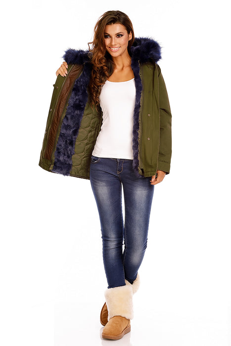 Parka avec fourrure kaki-bleu foncé