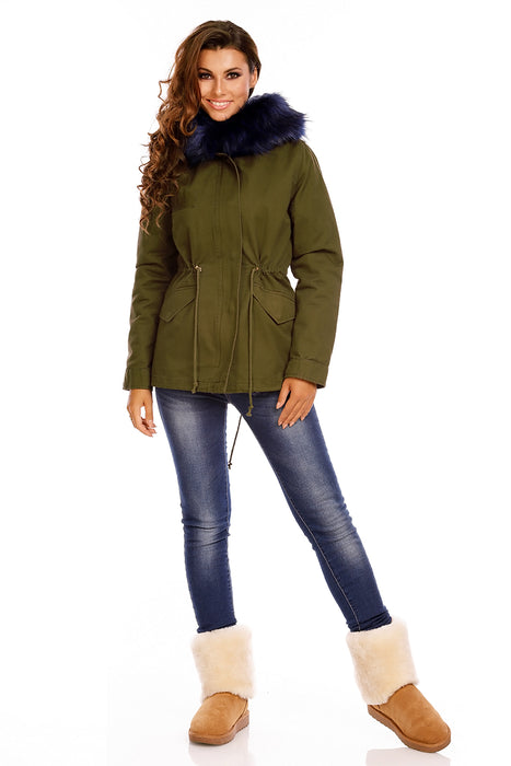 Parka avec fourrure kaki-bleu foncé