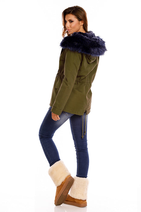 Parka avec fourrure kaki-bleu foncé