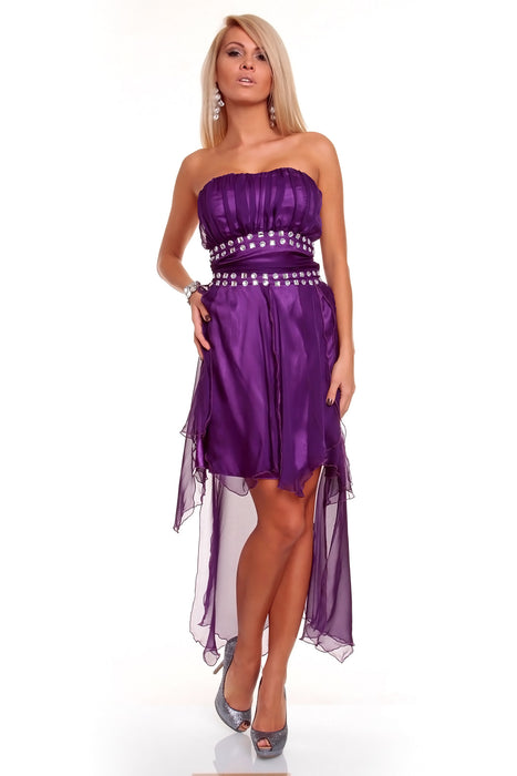 Mini-robe bandeau aspect mousseline avec pierres violet