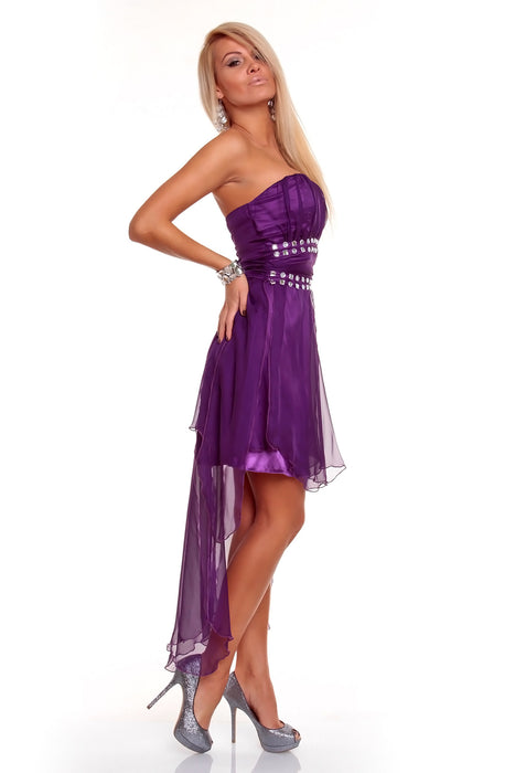 Mini-robe bandeau aspect mousseline avec pierres violet