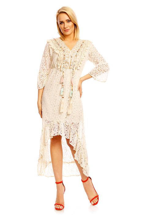 Robe dentelle style Ibiza style bohème beige-or