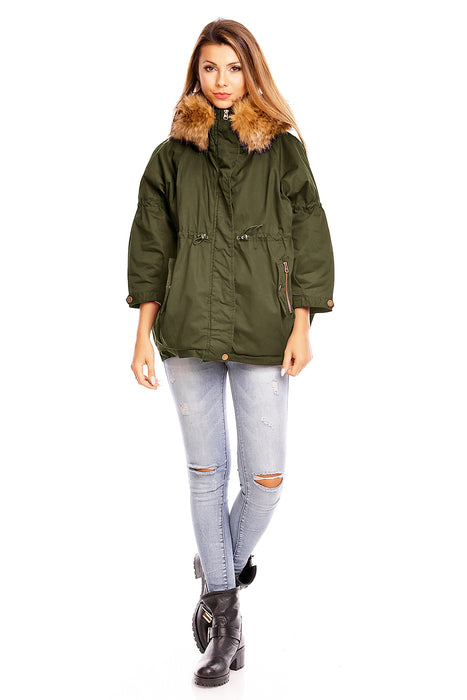 Parka avec fourrure kaki-bleu foncé