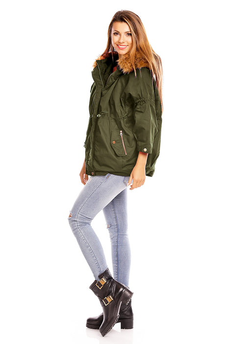 Parka avec fourrure kaki-bleu foncé