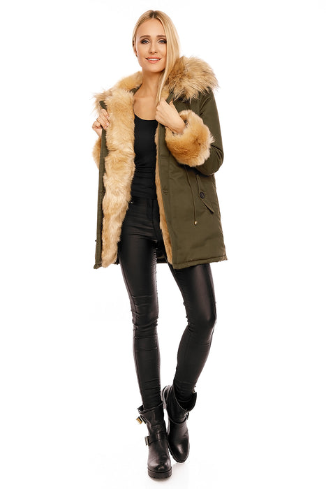 Veste d'hiver parka avec fausse fourrure beige kaki