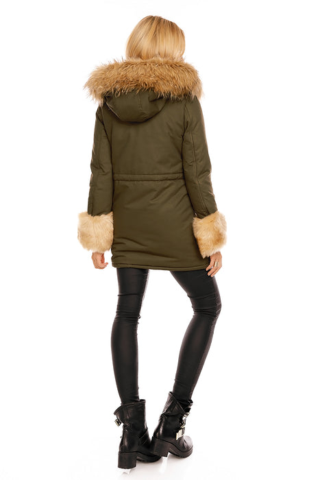 Veste d'hiver parka avec fausse fourrure beige kaki