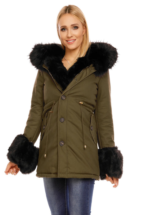 Veste d'hiver parka avec fausse fourrure kaki noir