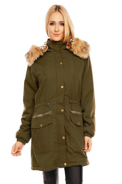 Parka avec fourrure kaki-bleu foncé