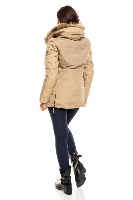 Veste d'hiver avec vraie fourrure beige