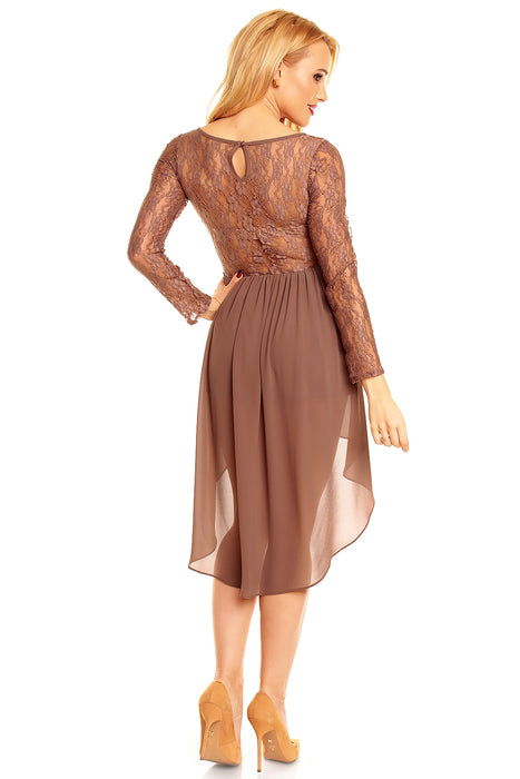 Robe mousseline dentelle marron