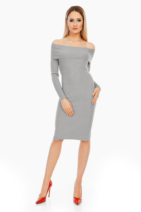 Mini-robe tricotée décolleté Carmen en viscose grise