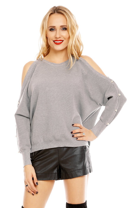 Pull Made in Italy Gris Clair Manches Ouvertes