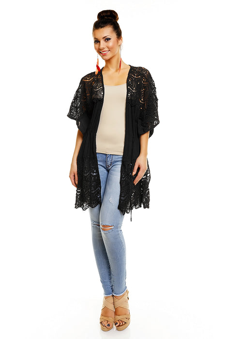 Veste Kimono en Dentelle Taille Unique Noir Ibiza Boho Style