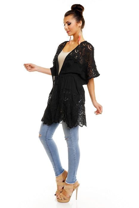 Veste Kimono en Dentelle Taille Unique Noir Ibiza Boho Style