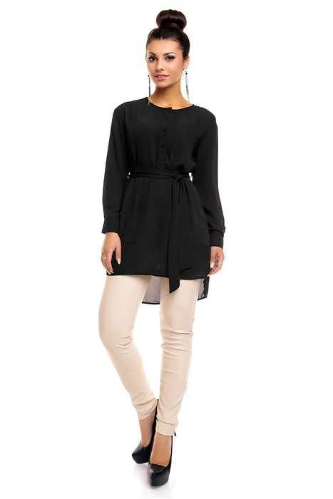 Blouse tunique transparente avec ceinture noir