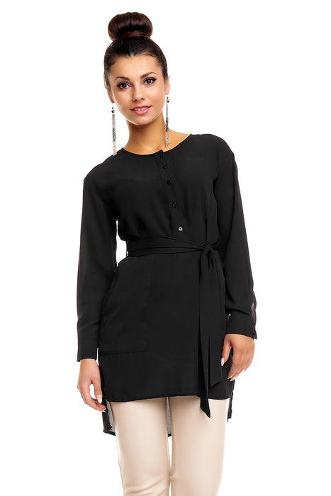 Blouse tunique transparente avec ceinture noir